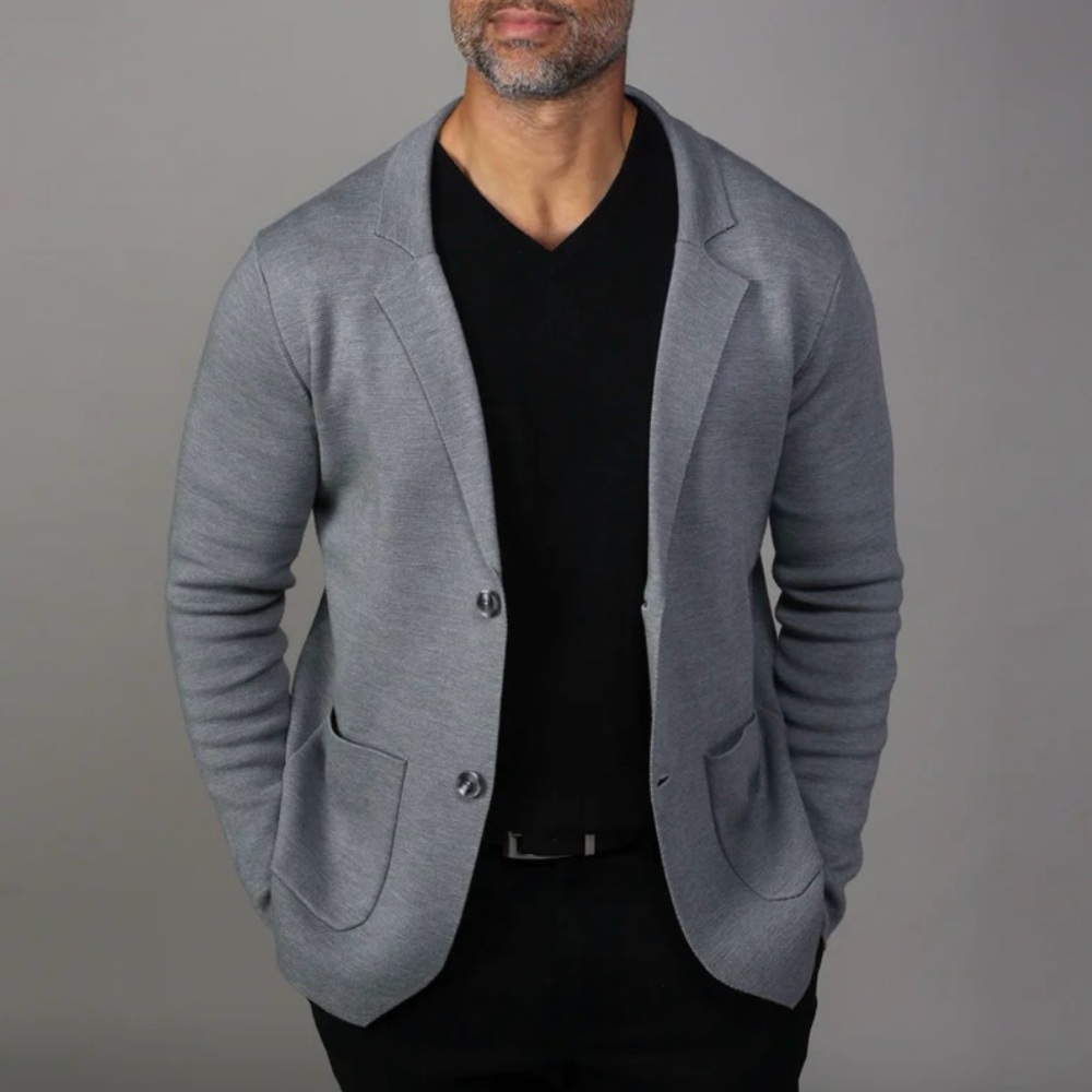 NEW Collars & Co Gray Milano Deconstructed Knit Merino Sweater Blazer XXL